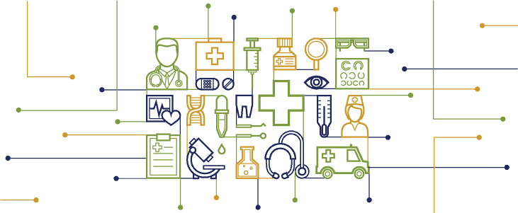 Graphic shpwing the different elements of Healthcare Administration 