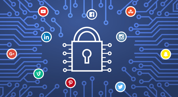 graphic of a lock to different social media platforms representing social media security